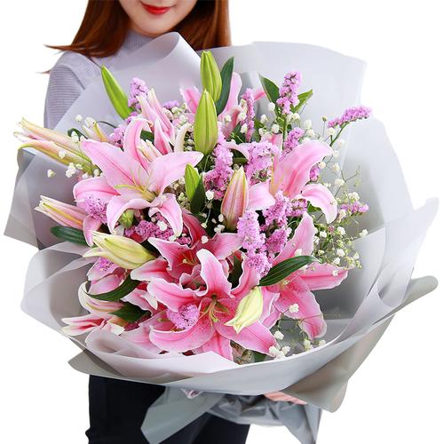 爱花居鲜花速递同城送花全国配送粉百合花鲜花速递同城送长辈送父母送