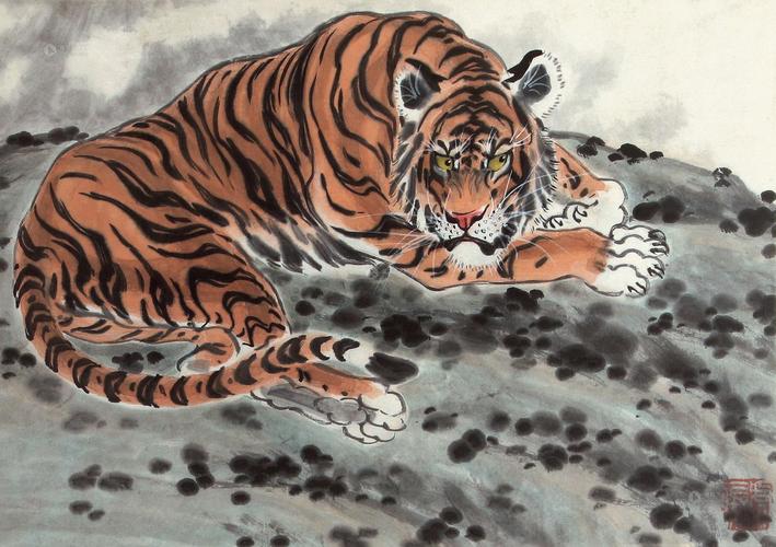0015 卧虎图 镜片 设色纸本