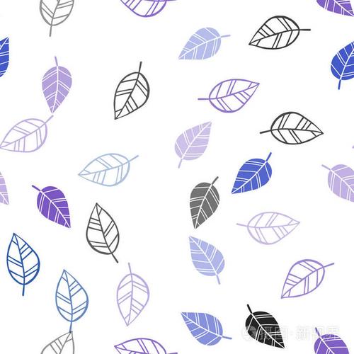 深粉红色蓝色矢量无缝涂鸦图案与叶子.