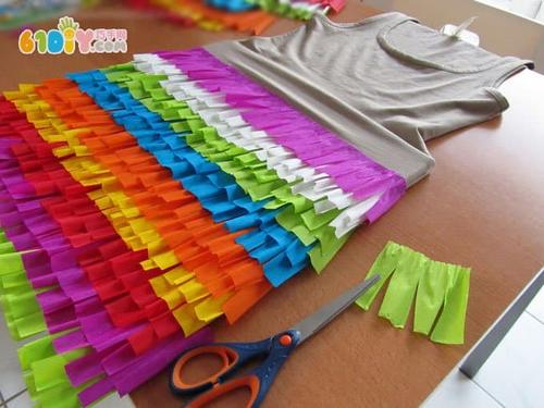 皱纹纸制作彩虹层层裙(皮纳塔裙子)