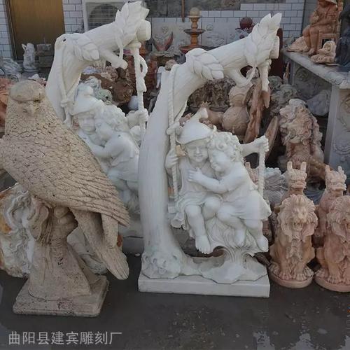 汉白玉欧式小天使石雕别墅西方小孩石像厂家定制