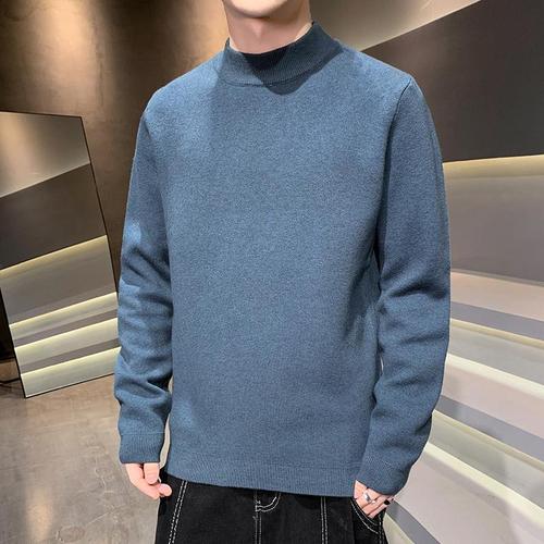 2021秋冬季新款狐狸绒毛衣男士时尚加厚半高领针织衫