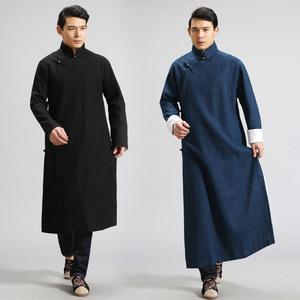 中国风男装复古棉麻长衫相声服评书大褂表演出民国服装中式长袍子