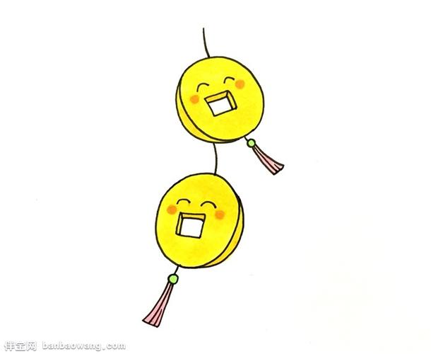 钱币,也就是铜钱,今天教小朋友画一串可爱的卡通铜钱,十分的简单好看