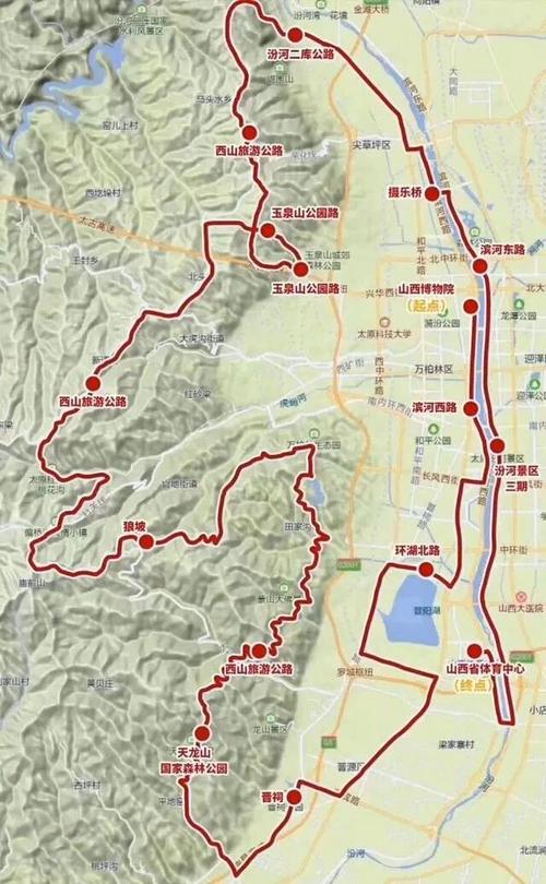 太原市西山旅游公路的详细路线图