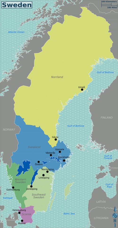 瑞典政区图外文版 - 瑞典地图 - 地理教师网