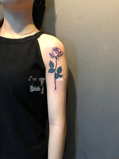 彩色磨砂玫瑰设计小清新纹身/女生手臂纹身/_纹身_小清新纹身_设计