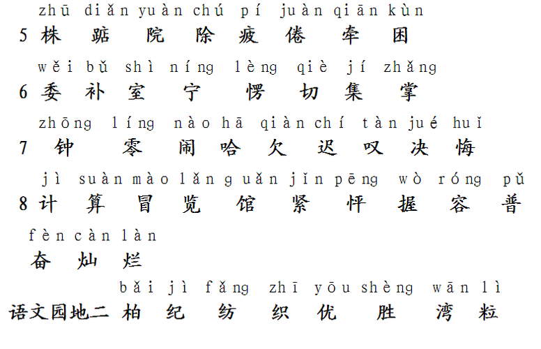 人教版 小学二年级语文上册生字表(一)