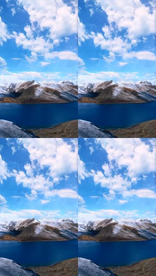 【竖视频】蓝天雪山湖泊