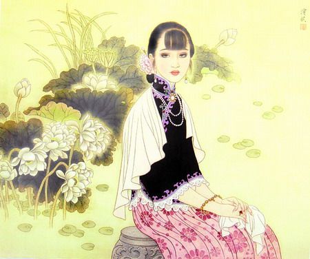 【现当代工笔人物画家林滨帆作品】—— 荷花淑女
