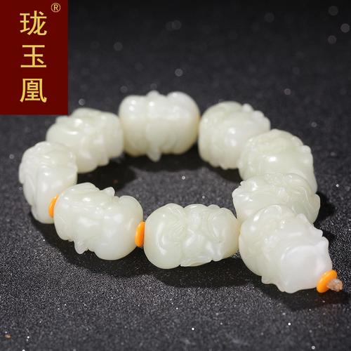 新疆正品和田玉碧玉手链霸气男款天然菠菜绿玉石佛珠把玩cl0422