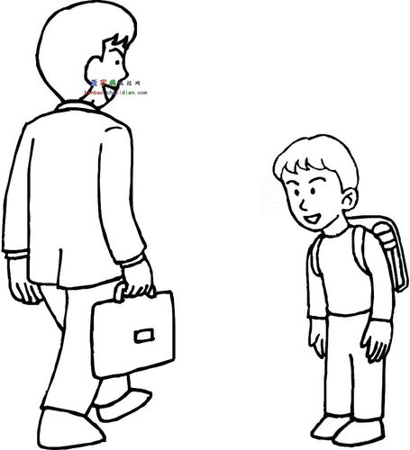 图中学生在路上碰到老师.对老师微鞠躬表示礼貌和尊敬.