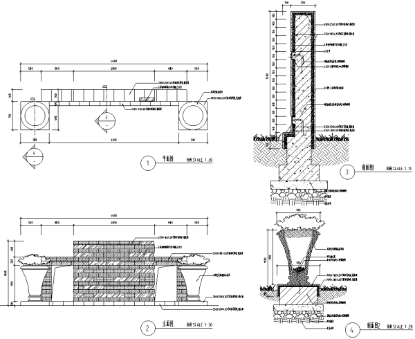 园林景观小品特色景墙,挡土墙cad施工图合集