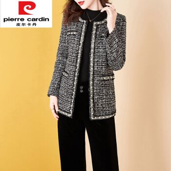 みで皮尔卡丹官方品牌女装高端小香风外套女中长款2021秋冬新款百搭