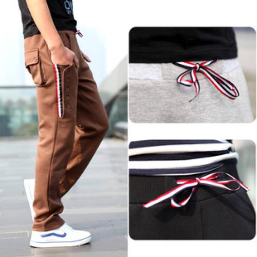 品鉴良品 春秋新款侧边排扣 腰部彩带系绳 男运动裤 休闲裤14yj41203