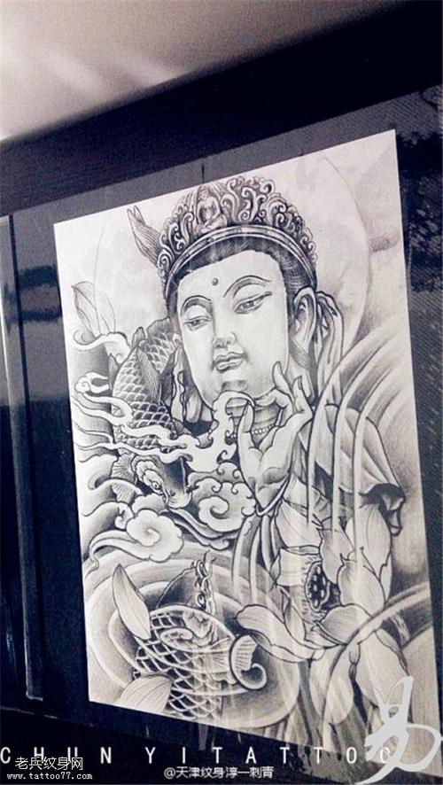 满背佛龙纹身手稿图案