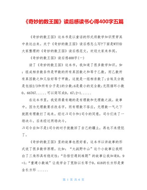 奇妙的数王国读后感读书心得400字五篇