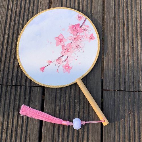 古风扇子团扇复古典中国风汉服圆扇宫扇长柄女式流苏古装饰舞蹈双面