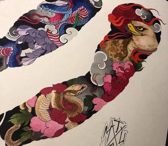 你们一直在找的传统彩色花臂纹身手稿!