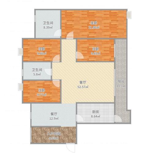 金湖郦城4室1厅2卫1厨173.00㎡户型图