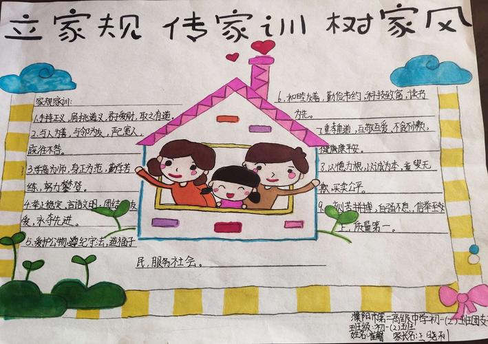 弘扬传统美德 ——濮阳市二高初一年级"立家规 传家训 树家风"手抄报