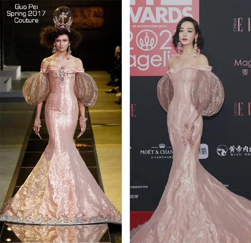 who wears what#迪丽热巴穿郭培定制灯笼袖鱼尾裙亮相elle风尚大典.