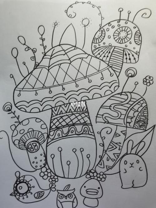 少儿美术教案线描蘑菇_蘑菇_美术_绘画_线描_文化_绘画