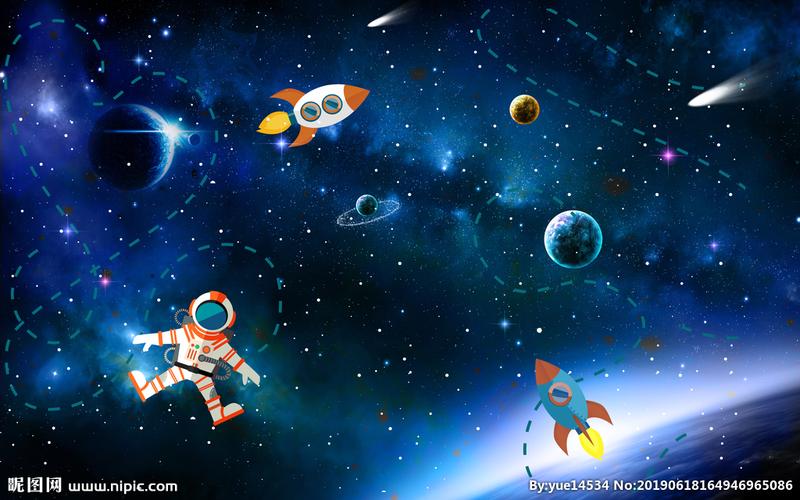 大型卡通星空儿童房背景墙壁画图片