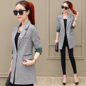 小西装外套女中长款2018春装新款气质修身格子上衣春秋女装衣服潮