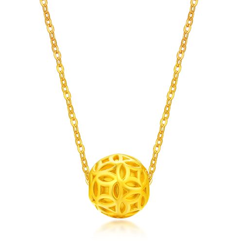 gzuan古钻珠宝转运珠3d硬足金黄金时来运转转运珠时尚精美吊坠项链