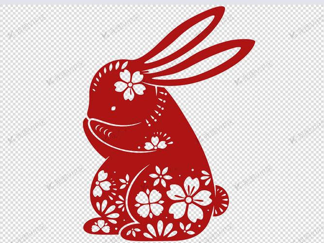 红色剪纸兔子素材中秋节设计元素