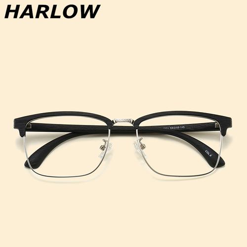 木纹眼镜框男大脸显瘦加宽近视半框眼镜男国字脸胖子复古眼镜架潮