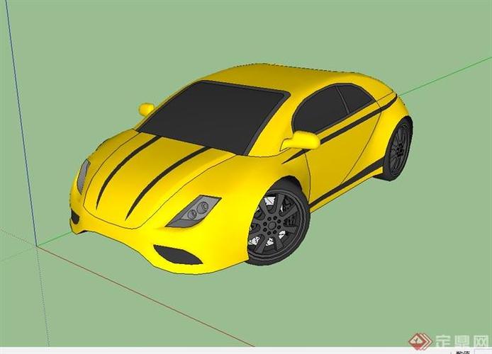 一辆黄色详细独特的汽车设计su模型[原创]