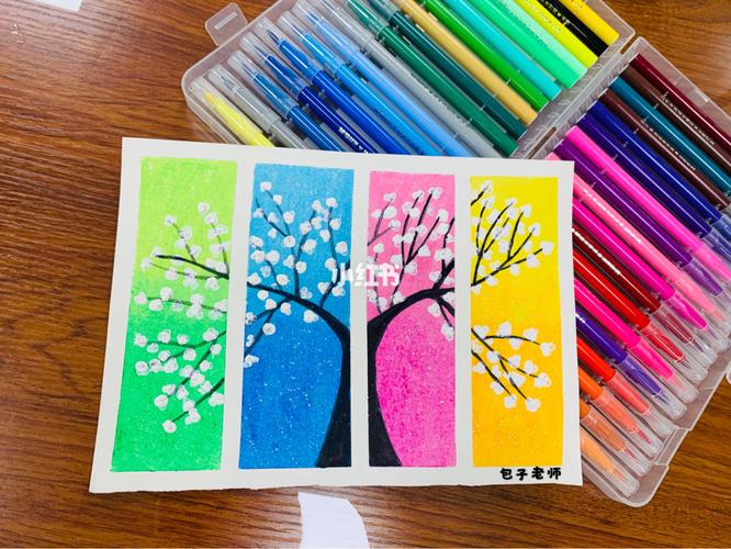 绘画作品 -- 《一年四季》_绘画_格子_油画_铅笔画_儿童创意画_文化