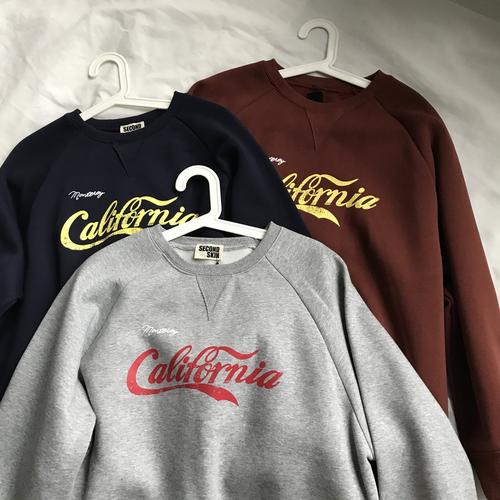 california/复古简约加州字母印花宽松内里抓绒圆领套头卫衣 女