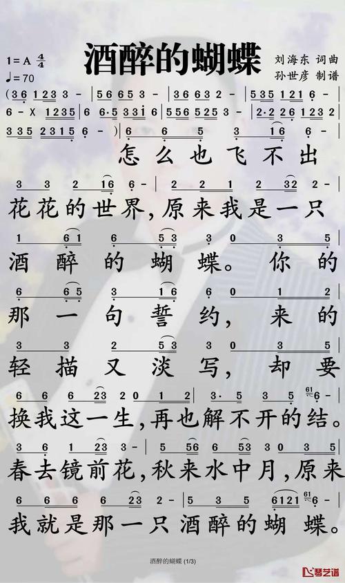 其它 夜听《酒醉的蝴蝶》 写美篇 酒醉的蝴蝶简谱歌词 词曲:刘海东