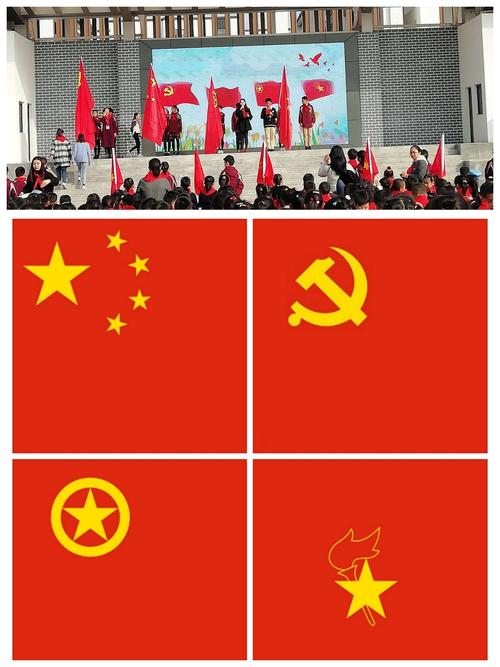 辅导员向我们介绍了国旗,党旗,团旗和队旗