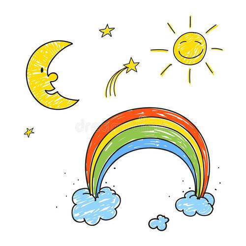 儿童画的例证彩虹星太阳和月亮