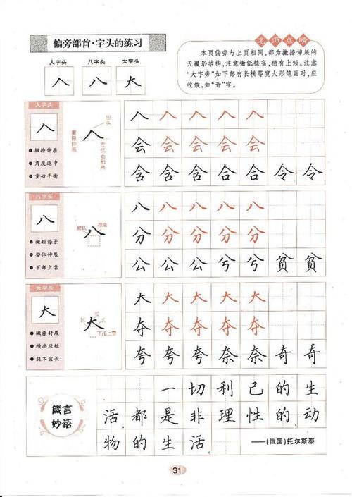 必须收藏的硬笔书法"偏旁部首"字帖