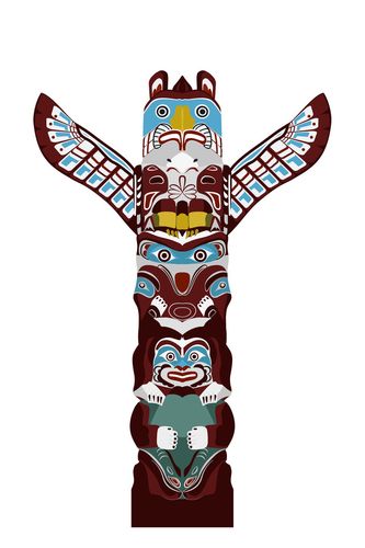 印第安,仪式,图腾,雕塑,塑像,动物,图腾柱,雄伟,矢量,插画,卡通,风格