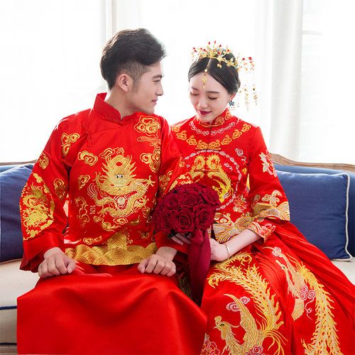 秀禾服新郎新娘2018新款龙凤褂中式结婚礼服情侣敬酒服马褂袍夏季_7折
