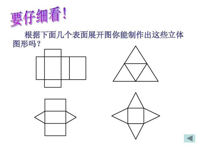 根据下面几个表面展开图你能制作出这些立体 图形吗?