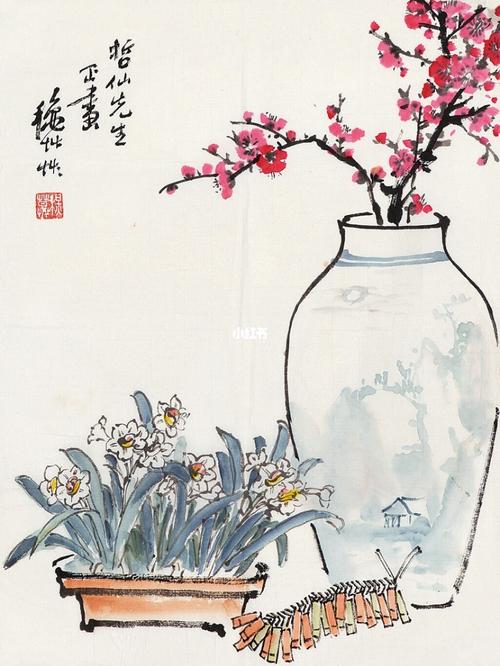 时光静好水墨国画水仙梅花_国画_文化_绘画