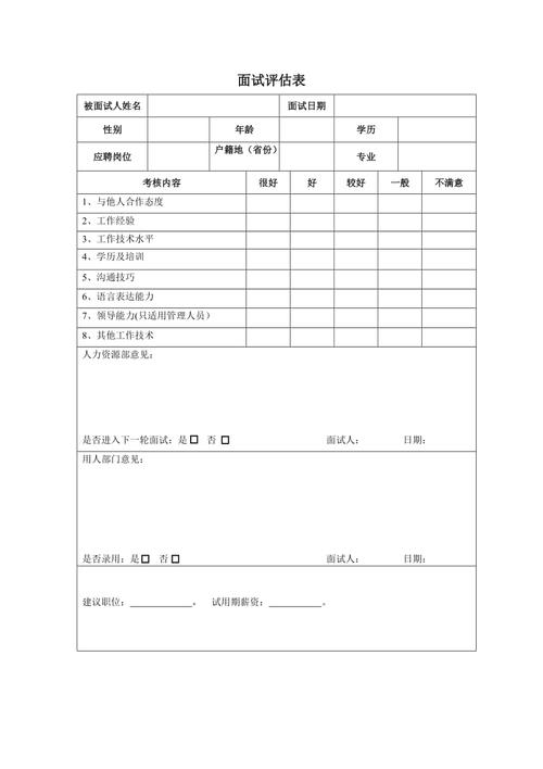 面试评估表模板