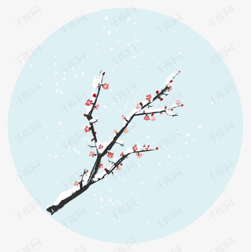 水墨画中国风雪压梅花