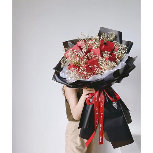 网红炫赫门花束满天星花束制作七夕送男朋友花束包装纸diy材料包