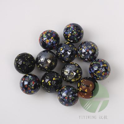 90粒16mm黑瓷彩色芝麻玻璃珠 1.6cm奶黑红黄兰绿芝麻点弹珠500克
