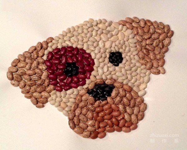 diy豆子小狗贴画拼出卡通动物作品