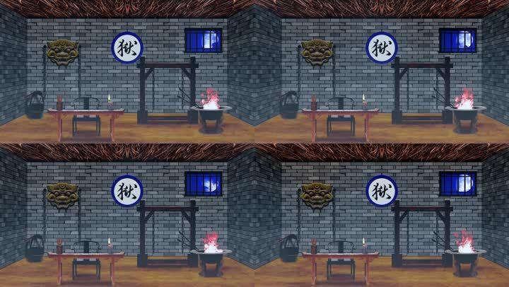 古代牢房刑房场景-夜景晚上