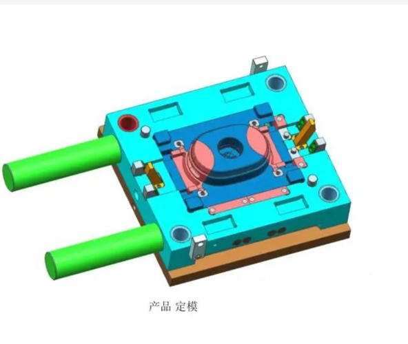 注塑模具另类前模斜顶滑块上走小滑块设计弹板二次顶出结构图档xw021